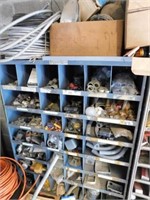 4' metal parts bin with misc. hardware