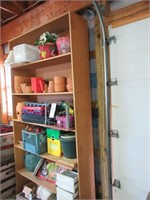 Wood Shelf w/ Plant Pots, Gardening Supplies, Etc.
