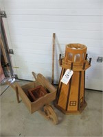 Lawn Decor: Wooden Wheel Barrow & Lighthouse