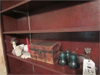 Antique Childs Doll Trunk, Candle Holders, Etc.