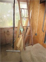 8ft Wood Ladder, Misc. Scrap Lumber, T Bar, Light