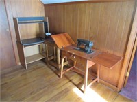 Sewing Machine, Wood Stand, Desk, Etc.