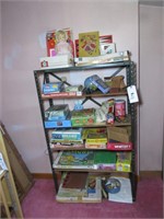 Vintage Games & Puzzles w/ Metal Shelf