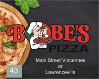 $50 Bobes Pizza Main St in Vinc. or Lawrenceville