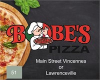 $50 Bobes Pizza Main St in Vinc. or Lawrenceville