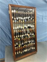 Large Collection of World Spoons in Display Case