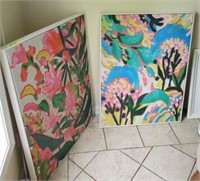 PAIR OF FLORAL ABSTRACT OILS ON CANVAS