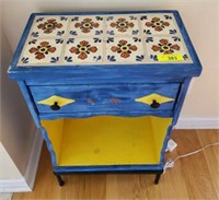 PAINTED TILE TOP SIDE TABLE