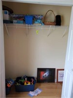 CONTENTS OF CLOSET, MISC TOYS, BASKET, PICTURES