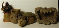 Lot #1420 - (5) hand formed and molded pottery