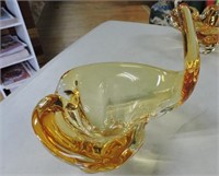 Chalet Glass Amber Ashtray W/ Label 9"T