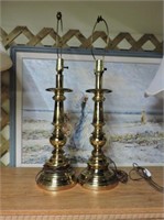 Pair Brass Lamps 29"T