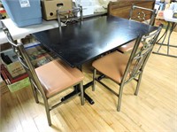 Metal Upholstered Chairs W/ Cast Iron Base Table