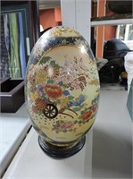 Porcelain Decorated Egg On Stand 16"T