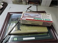 Pair Golf Prints & Coffee Table Book, Putter, Etc