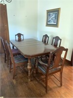 ornate dining table & six chairs