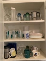 misc. cups, plates, dishes, & wine rack