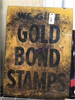 GOLD BOND STAMPS TIN SIGN, RUSTED, 20 X 28"