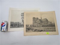 2 Dessins des monuments de Paris signés