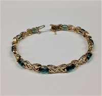 14k yellow gold Diamond & syn. emeralds Bracelet