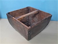 EARLY WOODEN GATHERING BASKET W/ HANDLE