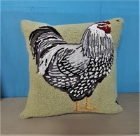 NEAT HOOKED RUG PILLOW W/ CHICKEN