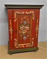 EARLY PINE PAINT DECORATED TABLE TOP CUPBOARD