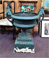 GREAT CAST IRON GARDEN URN W/ SIDE ARMS