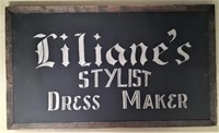 LILIANE' S 2 SIDED DRESS MAKERS SIGN IN WOOD