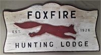 WOODEN FOXFIRE HUNTING LODGE SIGN