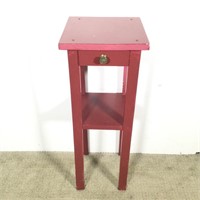 Red Painted (1) Drawer Plant Stand