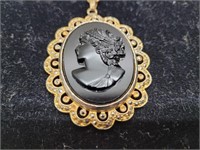 Vintage Black Stoned Carved Cameo 10 1/2inL