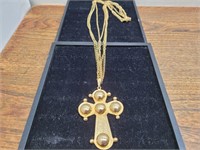 Vintage Gold Toned Cross Necklace 20inL