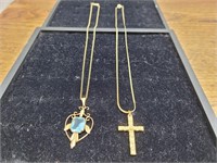 Vintage 2 Gold Toned Necklaces 1Has Light Blue