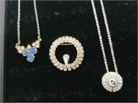 3 Bling Styled Pcs 2 Necklaces 1 Rhinestone Broch