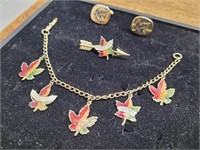 Vintage Leaf Pattern Cufflinks Arrow Pin Bracelet