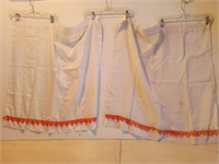 Vintage Set White -.Orange Snowball Trim Curtains