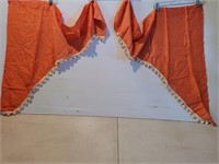 Vintage Set Snowball Trimmed Orange Curtains