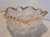 Vintage Cut Glass Gold Rimmed Flower Shaped Bowl