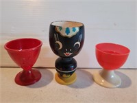 Vintage Red Plastic Bunny+Black Wooden+Red/White