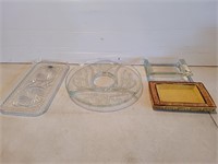 Crystal Platter Round Divided Dish 2 Ashtrays