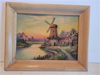 Vintage Dtch Windmill Scene Framed Print 19 3/4inx