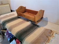 Vintage Wood Cradle+Decals & Wool Blanket