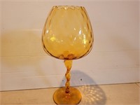 Vintage Amber Glass Swirl Patterned Pedastool Bowl