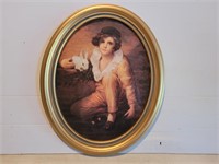 Oval Gold Framed Picture Boy with Rabbit