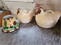 3pc Rooster Set: Canisters & Candle Lamp