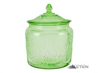 Green Depression Glass Biscuit Jar Cookie Jar