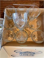 Box of grape vine pattern wine glasses