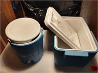 Coleman Cooler and Round Water Jug with Spicket