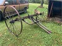 Vintage Steel Wheel Hay Rake w/extra Tines